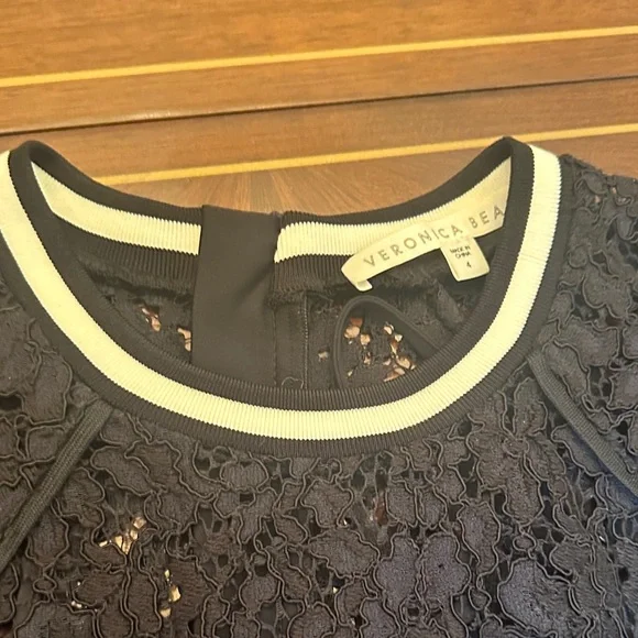 Veronica Beard Black Lace Zip-back Dress - Elegant Floral Lace Size S - Picture 5 of 13